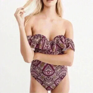Abercrombie & Fitch Patterned Off The Shoulder One Piece Swim Suit Size XS